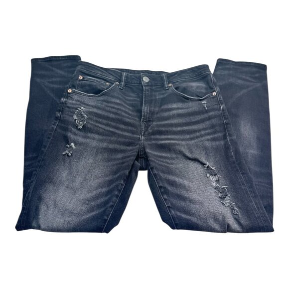 American Eagle AirFlex Ripped Skinny Jeans Black Wash Stretchy Size 31W x 32L - Picture 4 of 16